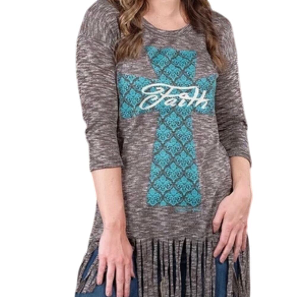 Southern Grace Faith Fringe Top Size Medium